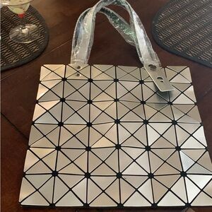 Silver Geometric Tote Bag with Reflective Finish fully lined. New with tags.
